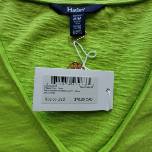 Hatley V-Neck Top in Lime - Size Medium - NEW - Picture 3 of 8